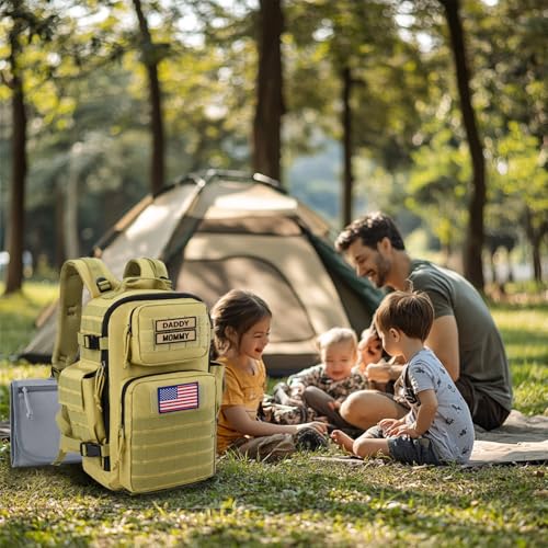 SHARKMOUTH Military Diaper Bag for Baby - Large Baby Backpack with Changing Pad for Boy Girl - Army Dad Diaper Bag for Hiking Travel Camping Trips Tan - color: Tan W/ Changing Pad