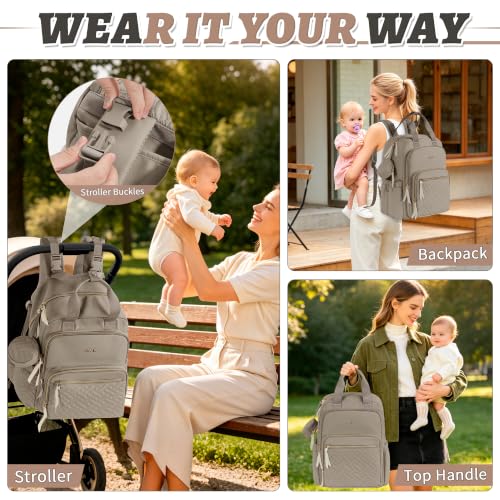 Diaper Bag Backpack, 27L Large Quilted Small Baby Bag with Changing Pad & Pacifier Case, Stroller Hooks, Easy-Access Baby Essential, Maternity Travel Backpack Unisex, Brown - color: Brown, size: Large