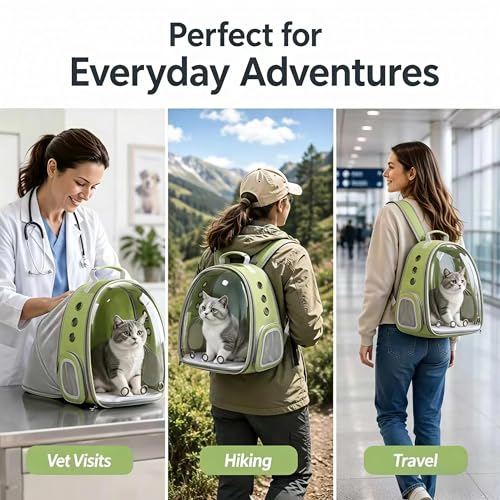 Expandable Cat Carrier Backpack with Bubble Window and Mesh, Light Green - color: LightGreen