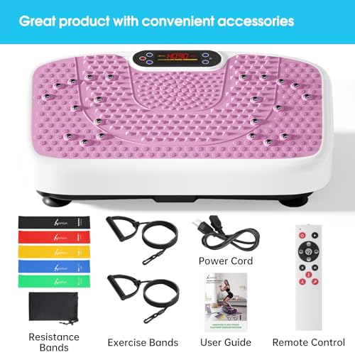 SoftGym Waver Vibration Plate Exercise Machine for Lymphatic Drainage Weight Loss,120 Speed Levels Vibrating Platform with Resistance Bands,Full-Body Workout Equipment for Muscle Activation - style: Slim- Pink