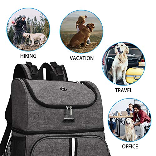 BAGLHER Pet Travel Bag, Double-Layer Pet Supplies Backpack (for All Pet Travel Supplies), Pet Travel Backpack with 2 Silicone Collapsible Bowls and 2 Food Baskets Grey - color: Grey