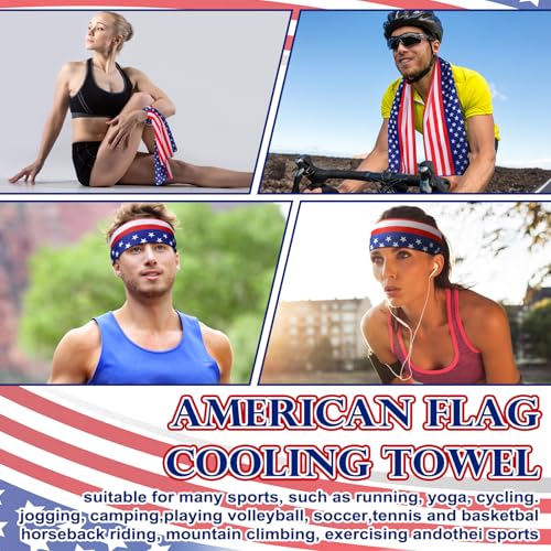 12 Pack 250th Anniversary Patriotic Cooling Towel with American Flag 40" x 12" Cooling Neck Wraps Microfiber Instant Cool Towel Red White Blue Workout Towels 4th of July Party Supplies