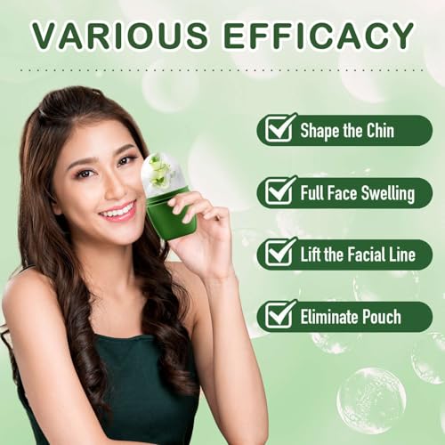 XHJRI Ice Face Roller Massager,Ice Cube Roller for Face, Eyes and Neck Naturally Conditioning and Skin Care,De-Puff Eye Bags,Reduce Migraine Pain,Reusable Massage Silicone Ice Mold (New Green) - color: New Green