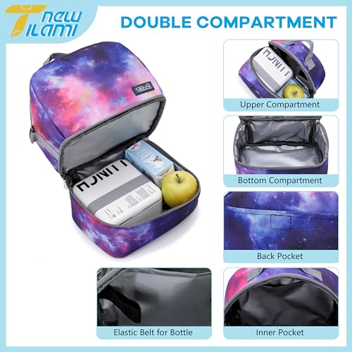 NEW TILAMI 19 Inch Rolling Backpack with Lunch Bag for Girls Boys Wheeled Laptop Backpack Durable Carry-on Bag School Travel, Purple Starry - color: Purple Starry