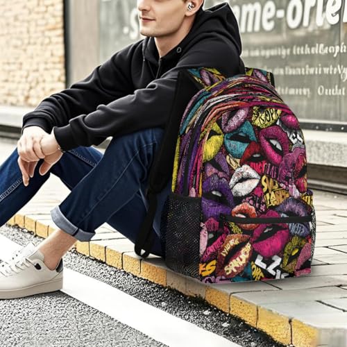 Lips Kids Backpack for Girl Boy Waterproof Kids Back Pack | Art Modern School Bookbag fit Women Men Lightweight Rucksack Casual Daypack Carry On Bag for Work Hiking Camping Gym Travel - color: Art Lips Modern