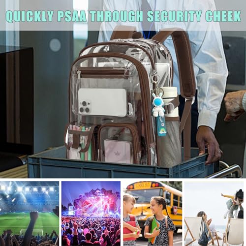 Clear Backpack Heavy Duty Transparent Backpacks Stadium Approved for School Work Sport Travel (Coffee) - color: Coffee