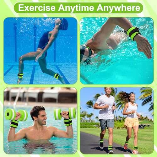 Hollowfly Water Aerobics Set, 4 Piece Pool Exercise Kit (2 Aquatic Dumbbells + 2 Ankle/wrist Weights), EVA Foam, Low-impact Workout - color: Green, size: 2.5lb