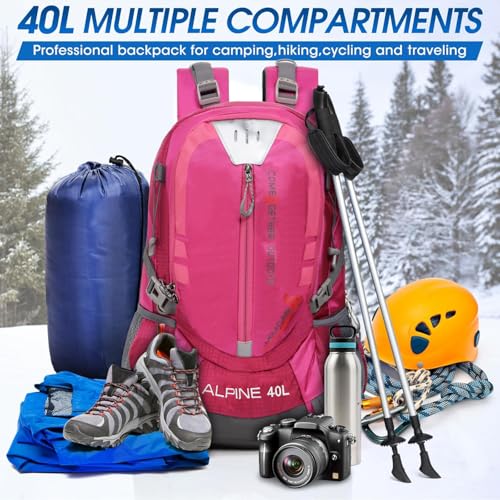 Hiking Backpack Camping 40L Outdoor Daypack Lightweight Travel Backpack with Rain Cover for Women Men (Pink) - color: Pink