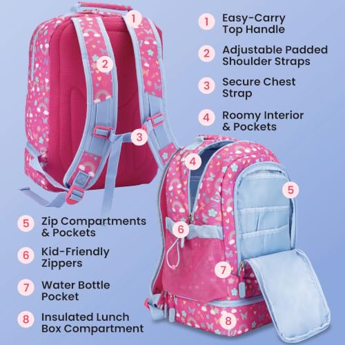 Bentgo Kids 2-in-1 Backpack & Insulated Lunch Bag - Durable 16” Backpack & Lunch Container in Unique Prints for School & Travel - Water Resistant, Padded & Large Compartments (Rainbows & Butterflies) - color: Rainbows and Butterflies