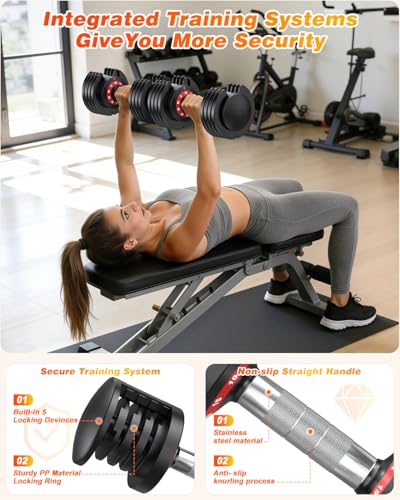 XDDIAS Adjustable Dumbbells Set of 2 for Strength Training, One-Hand Quick Adjust, 25/55/80/90 lbs Options, Anti-Slip Grip Handle, Compact Home Gym Weights for Men Women - color: 25LBS-5 Gears