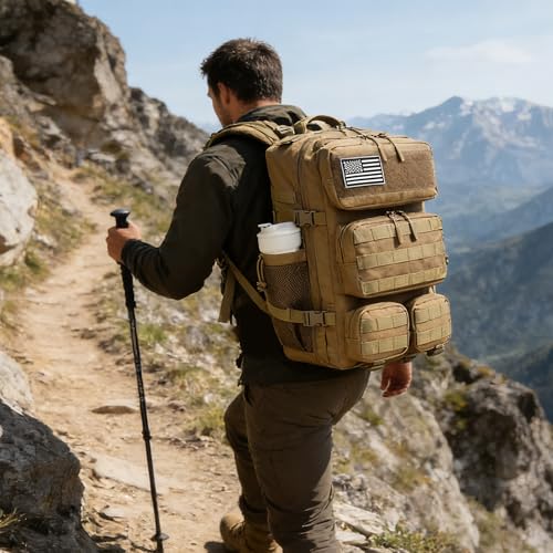 55L Tactical Backpack Heavy Duty Military Rucksack Molle Backpack 3 Day Assault Pack for Work Outdoors - color: Khaki
