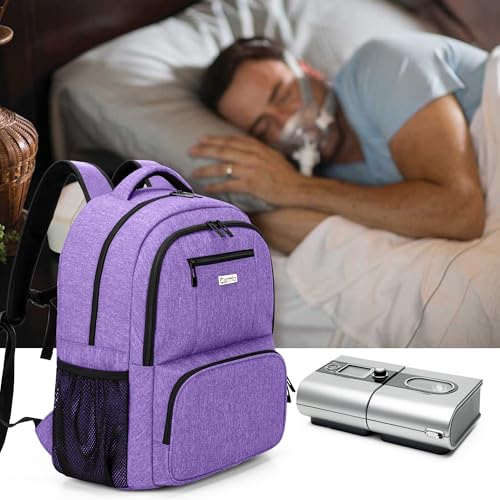 CURMIO CPAP Travel Backpack Compatible with ResMed AirSense 9, AirSense 10, AirSense 11, Philips System One, CPAP Carry On Bag for CPAP Machine and Supplies (Purple, Patent Design) - color: Purple