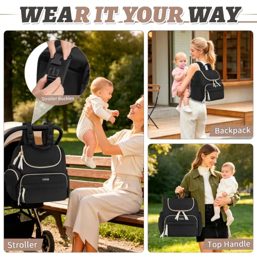 Diaper Bag Backpack, 22L Large Quilted Small Baby Bag with Changing Pad & Pacifier Case, Stroller Hooks, Easy-Access Baby Essential, Maternity Travel Backpack Unisex, Black - color: Black, size: Small