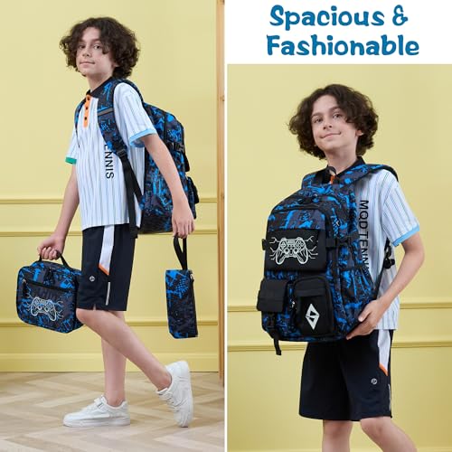 Fimibuke Backpack for School Boys, 3 PCS Cool Luminous Kids Backpacks with Lunch Box & Pencil Pouch, Toddler Teen Glow in The Dark Backpack Bookbag Schoolbag Set for Elementary to High School Students - color: Game
