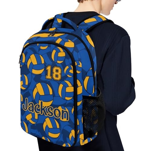 Blue Gold Volleyball Pattern Backpack Laptop Bag Bookbags Personalized Travel Daypack Bag for Man Woman Gifts - color: Blue Gold Volleyball Pattern