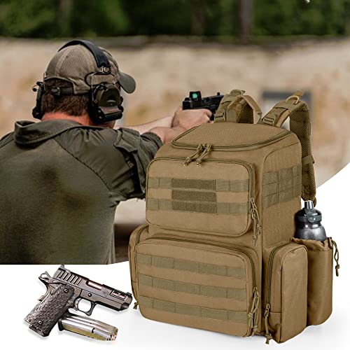 DSLEAF Tactical Range Pistol Backpack with 6 Pistol Cases, Gun Backpack with 9X Magazine Slots for Shooting and Hunting - color: Khaki