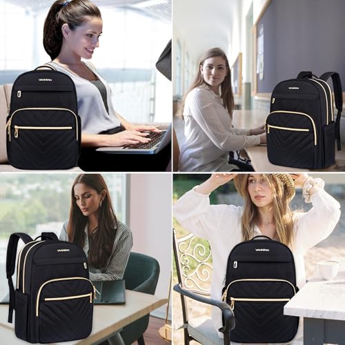 VANKEAN Laptop Backpack for Women (Quilted Black, 18 Inch) - color: Quilted Black, size: 18 Inch