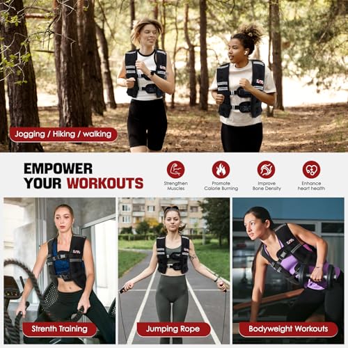Weighted Vest, 5lb/10lb/12lb/15lb Weight Vest with Reflective Stripe for Women, Men, Rucking Vest for Walking Strength Training Running, Workout, Jogging - size: 10 lb