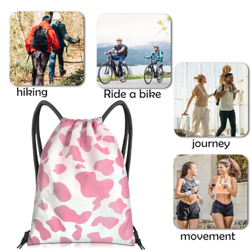 Drawstring Backpack Draw String Bag Sports Gym Bags Waterproof Cute Aesthetic Sackpack for Unisex Women Sports Beach Travel(13"×17")-Pink Cow - color: Z7-pink Cow