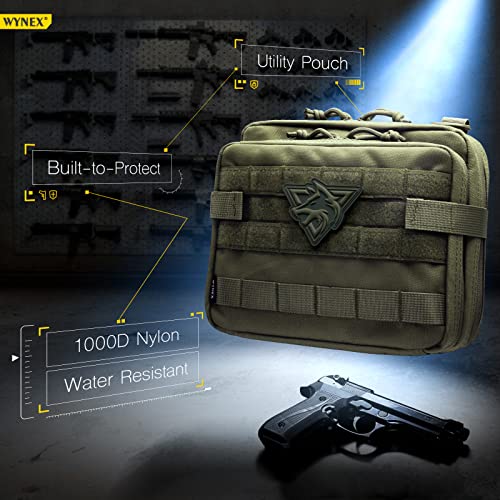 WYNEX Tactical Large Admin Pouch of Double Layer Design, Molle EDC EMT Utility Pouch with Map Sleeve Modular Tool Pouch Large Capacity Flag Patch Included - color: Army Green