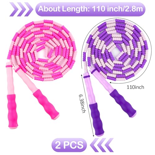 Jump Rope for Kids, Adjustable Jump Ropes for 4 5 6 7 8 10 12, Tangle Free Jumping Rope Age 8-12, Segmented Soft Beaded Skipping Rope for Women Fitness - color: Pink and Purple