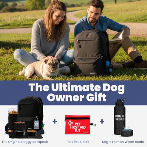 Dog Travel Bag for Supplies - Complete Dog Diaper Bag Backpack with 2 BPA-Free Travel Bowls, Treat Pouch, Food Container, Placemat & Laptop Sleeve – for Traveling, Road Trips, Hiking: Black - color: Black
