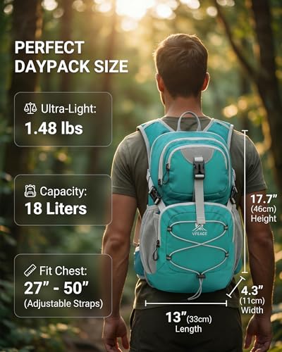 VPBAGE Hydration Backpack with 2L Bladder β Thermal Insulated Water Pack for Hiking, Skiing, Running β Lightweight Daypack for Men & Women, Soft-Lined Sunglasses Pocket & Large Waist Pockets - color: Teal