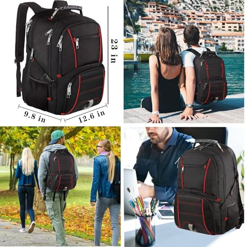 LTINVECK Travel Laptop Backpack, Extra Large Backpack for Men Women, TSA Friendly Heavy Duty Big Business Computer Backpacks Bag Fit 17 Inch Laptops, RFID Backbag - color: Red