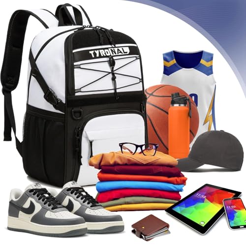 Basketball Bag Backpack with Ball Holder and Shoes Compartment - color: White