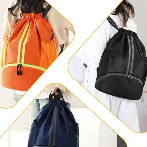 Drawstring Backpack Gym Bag with Shoes Compartment, Water-Resistant String Backpack Beach Cinch for Women Men