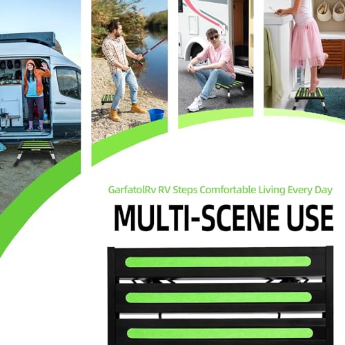19”×14.5” Large RV Steps with Glow in The Dark Tapes Adjustable RV Step Stool Aluminum RV Step Supports Up to 1500 lbs - color: Black Large