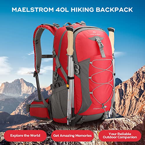 Maelstrom Hiking Backpack,Camping Backpack,40L Waterproof Hiking Daypack with Rain Cover,Lightweight Travel Backpack,Red - color: 40l Red, size: 40l