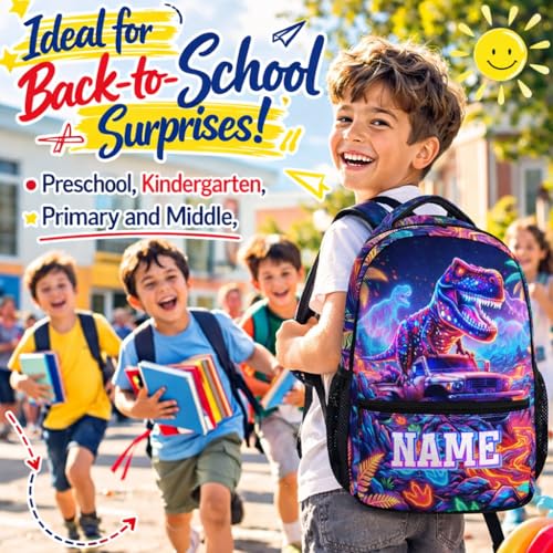 Personalized Kids Boys Backpack Dinosaur Backpacks for School Casual Travel, Truck Custom Bookbag for Kindergarten Preschool - color: Red