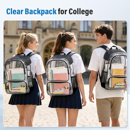 Heavy Duty Clear Backpack,18.5 inch Extra Large Clear Backpacks with Durable 0.5mm PVC,See Through Bookbag for Travel, Security,Work