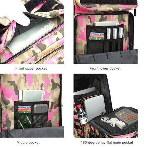 45L Military Tactical Backpack for Men & Women Bug Out Bag Assault pack Molle Daypack Hiking Trekking Rucksack(Camouflage Pink) - color: Camouflage Pink