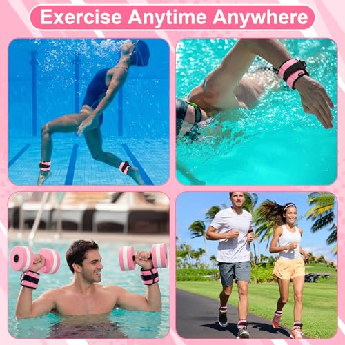 Hollowfly Water Aerobics Set, 4 Piece Pool Exercise Kit (2 Aquatic Dumbbells + 2 Ankle/wrist Weights), EVA Foam, Low-impact Workout - color: Pink, size: 1lb