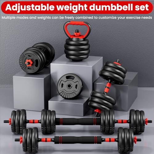 Adjustable Dumbbell Set, 22/33/45/70/90lbs Free Weight Set with Connector, 5-in-1 Dumbbell Set for Barbells, Kettlebells, Push up Stand, Weight Plate, Fitness Exercises for Home Gym Suitable Men/Women - color: 70LB(35LB Pair)