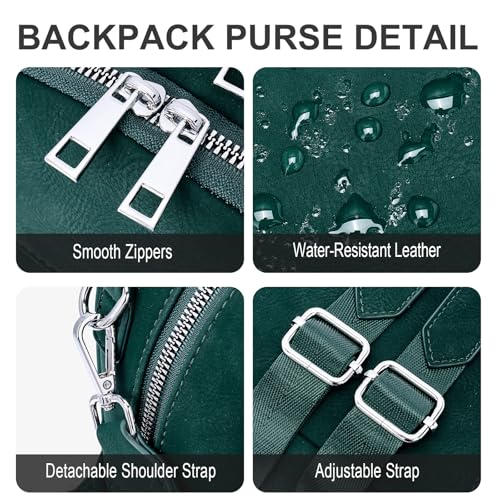 Small Backpack Purse for Women Leather Mini Convertible Designer Backpack Travel Shoulder Fashion Bag Green - color: Green