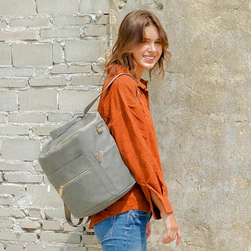 miss fong Diaper Bag Backpack Baby Diaper Bag, Large Leather Diaper Backpack with 16 Pockets Travel Bag with Diaper Changing Pad, Stroller Straps & 2 Insulated Pockets (Convertible,Premium Grey) - color: Premium Grey