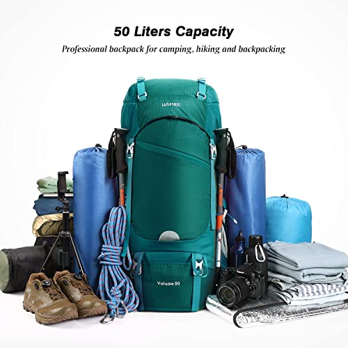 HOMIEE 50L Hiking Backpack Travel Bag Waterproof Camping Rucksack with Rain Cover Lightweight Backpacking Backpack - color: Green