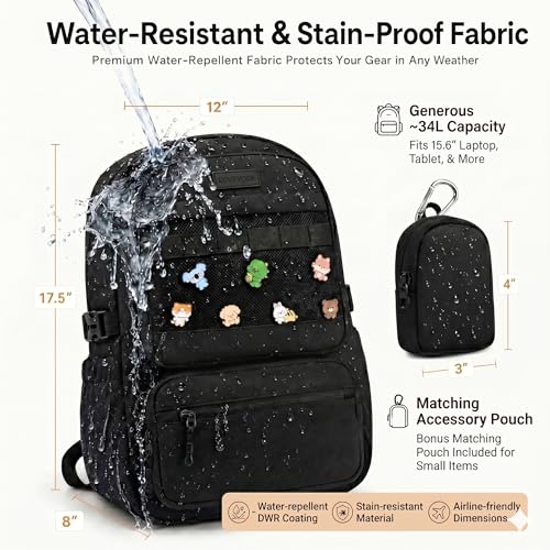 LOVEVOOK Laptop Backpack, 15.6" Carry On Airline Approved, Personal Item Bag Meets FAA Size, Trolley Sleeve Slides Over Suitcase, Waterproof Daypack for Travel College with Mini Pouch - color: Black, size: 15.6 Inch