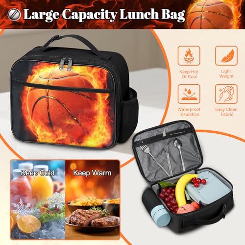Boys Basketball Backpack with Lunch Box, Kids Backpack Set for School, 17inch Bookbag with Pencil Case Coin Purse Red - color: Basketball