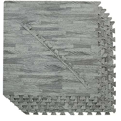 100 Sq. Ft 3/8 Inch Thick Printed Foam Tiles Interlocking Foam Mat, Sea Haze Grey Wood Grain Style Print, (24"x24", 25 pcs), Protective Flooring for Home, Exercise or Trade Show - color: Sea Haze Grey