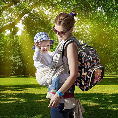 Artsadd Custom Bear Diaper Bag Backpack for Baby Boys, Personalized Name Large Nappy Nursing Orangizer Mommy Bags, Waterproof Travel Daypack for Baby Shower Gifts - color: Bear 04