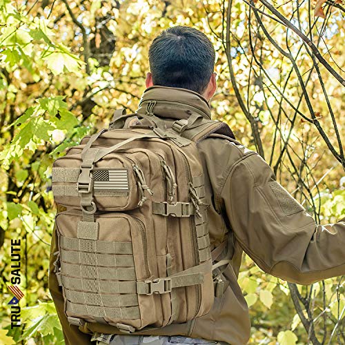 Tru Salute 45L Military Tactical Backpack Large Army 3 Day Assault Pack Molle Bug out Bag Rucksack (Tan) - color: Tan