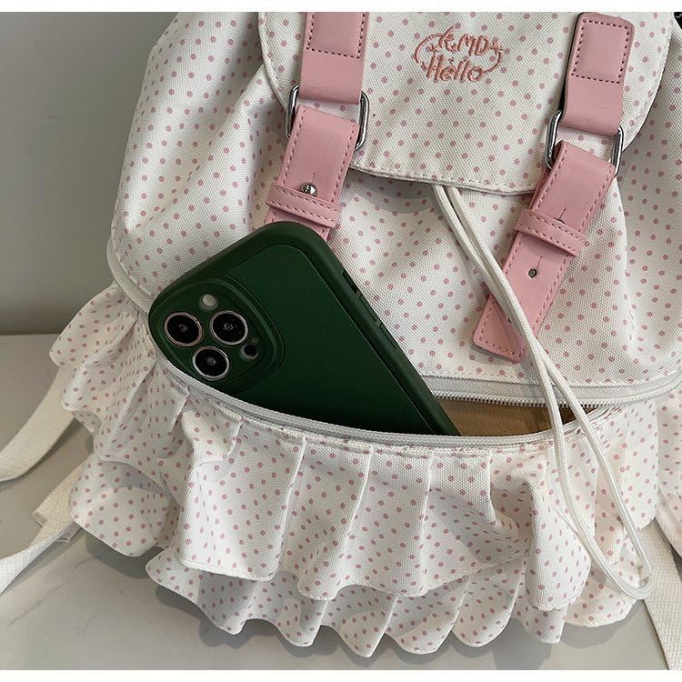 Cute Polka Dot Lace Backpack for Women Flap-top Casual Backpack Cute Nylon Bookbag - color: Grey