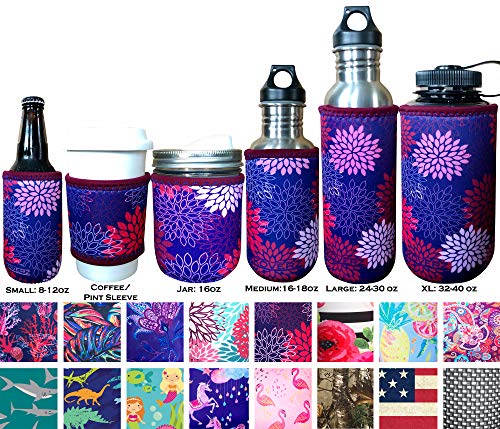 Can/Bottle Sleeve, Neoprene Insulated Bottle Sleeve, Fits 8-12 Oz., Small Size, Midnight Mums - color: Midnight Mums, size: Small 8-12oz
