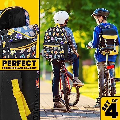 Pokemon Backpack Set 4 Pcs for Kids with Backpack Water Bottle Pencil Case Lunch Bag or Wallet Anime School Supplies Gifts (Black/Multi) - color: Black/Multi