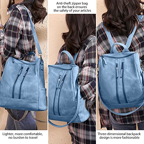 Backpack Purse for Women, Women Backpack Purse Small Leather Waterproof Anti-theft Shoulder Bags Handbags Ladies - color: Double Zipper Blue
