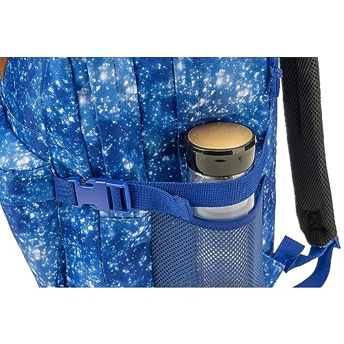 K-Cliffs Classic Backpack Basic Student Campus Daypack Simple Travel Rucksack with Laptop Compartment Bottle Holder Padded Straps Printed Blue Navy Stardust Pattern - color: Navy Stardust